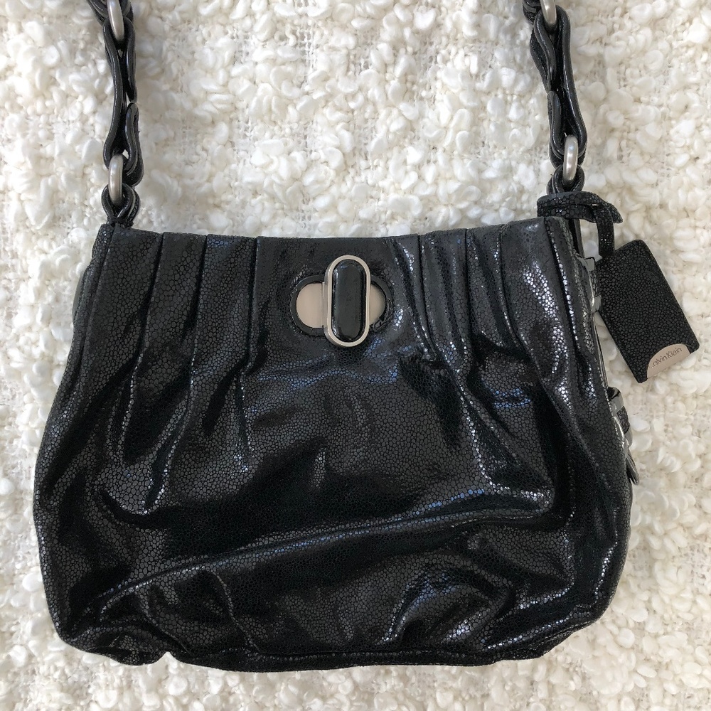 Calvin Klein Pebbled Leather Twist Lock Satchel